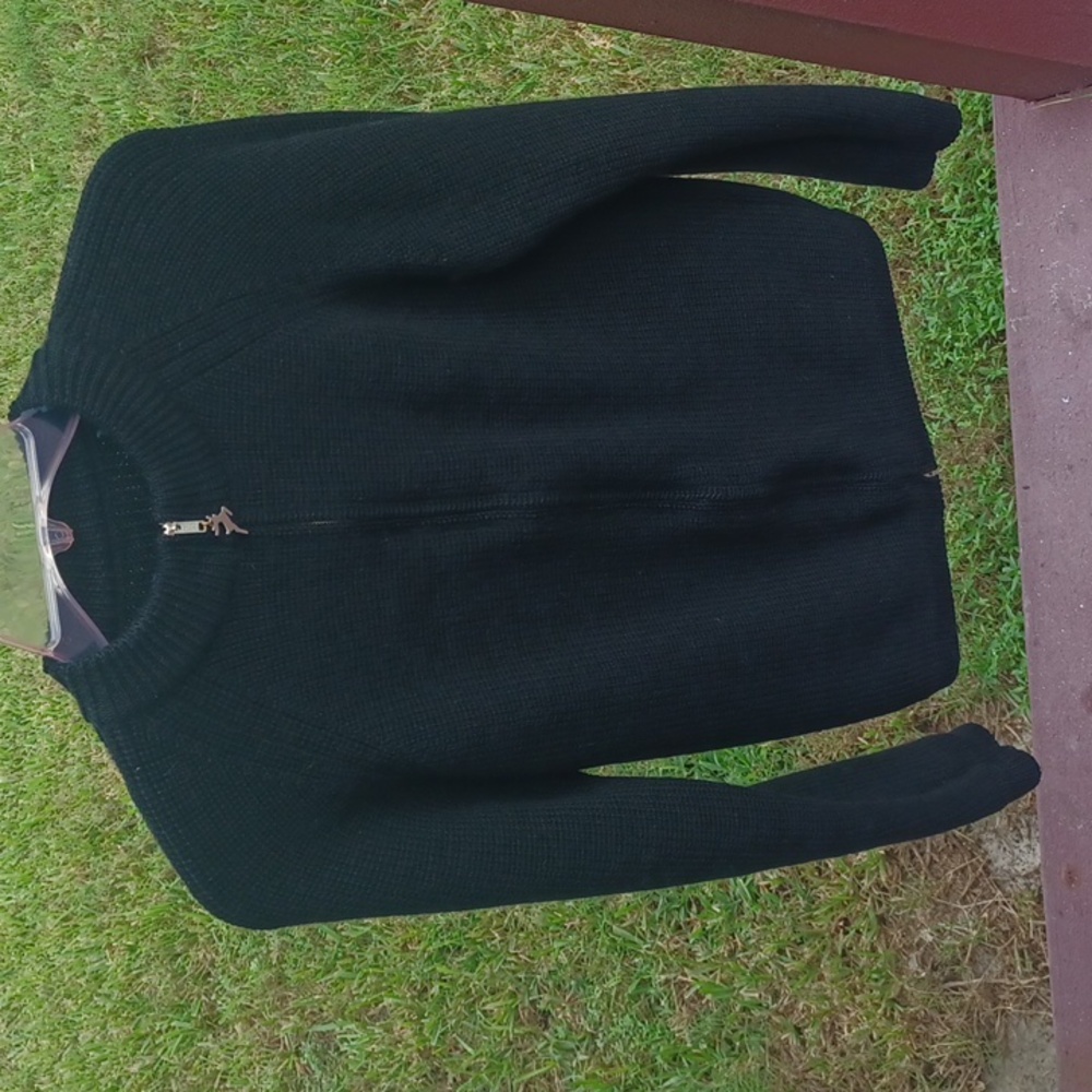 Knit Wool Cardigan Sweater, Full Zipper Front, S to M in size, Vtg, Black.